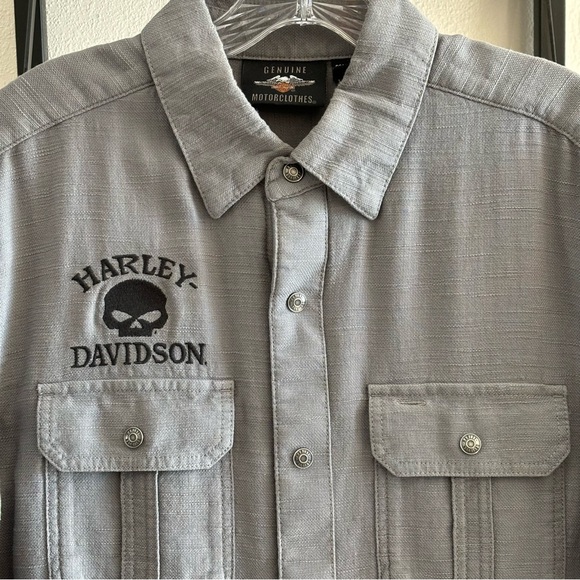 Harley-Davidson Other - Harley-Davidson Men’s Short Sleeve Shirt Willie G Gray Button Up SZ Medium